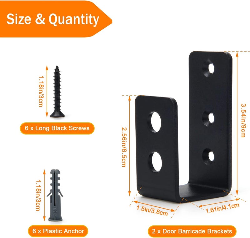 Catcan 2 Pack 2x4 Door Barricade Brackets, Upgrade Thickness Door Security Bar Heavy Duty Reinforcement U Bracket for Home, Garage, Gate, Barn, Shed (Black) - Image 2